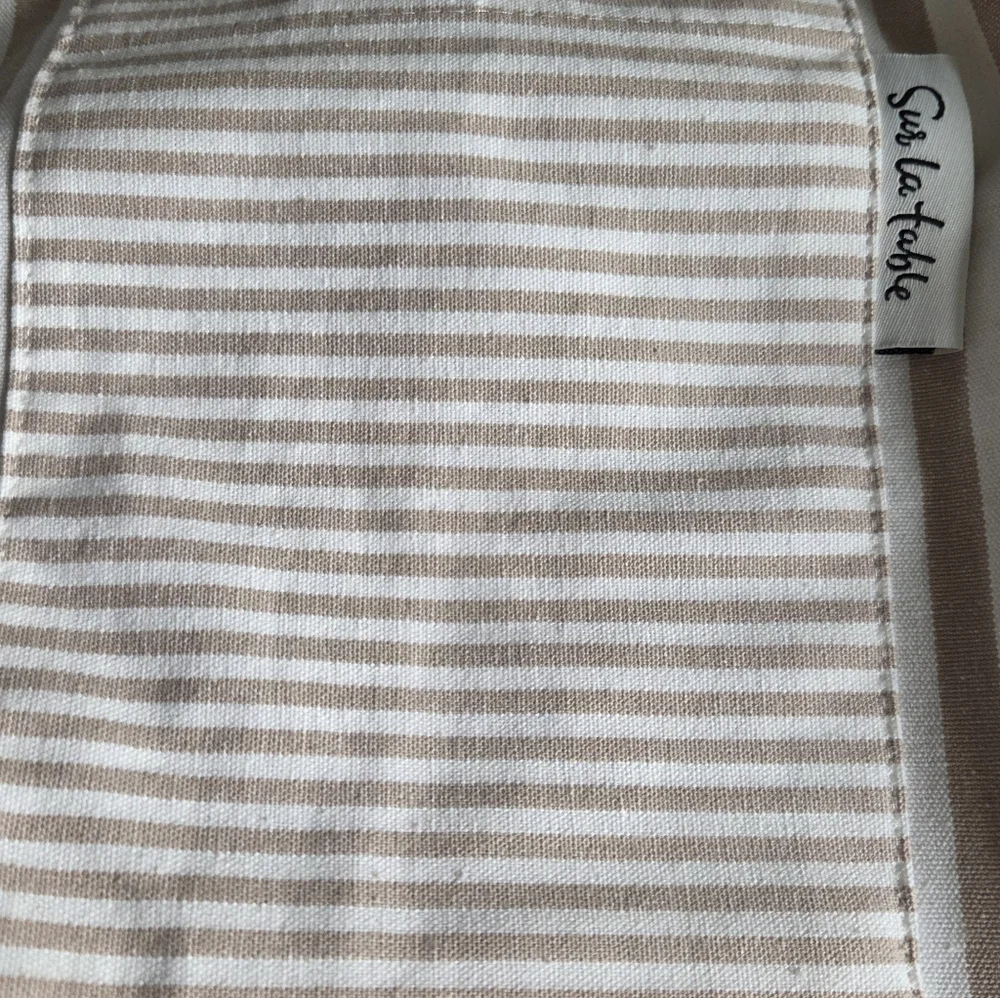 Sur La Table Striped Beige & White Apron with Front Pockets